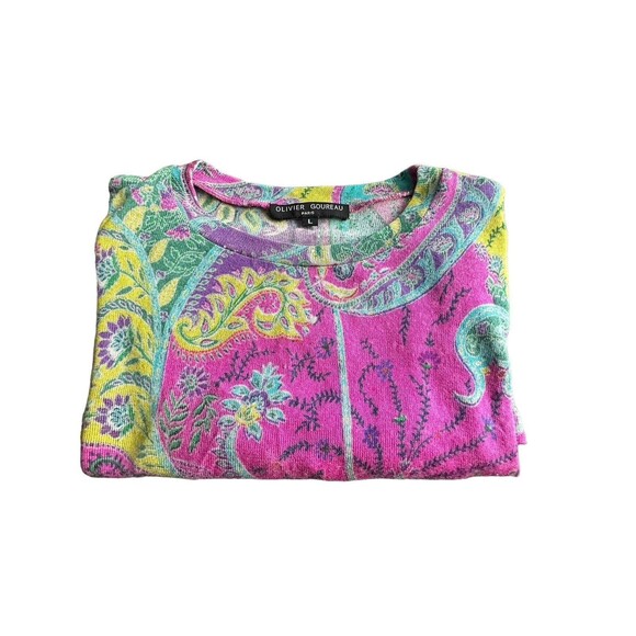 Olivier Goureau Sweater Size Large Cashmere Silk Blend Paisley Print Sweater #M3 - Picture 7 of 8
